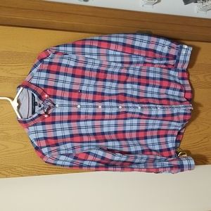 TOMMY HILFIGER LARGE MENS CLASSIC FIT RED BLUE LONG SLEEVE BUTTON DOWN SHIRT